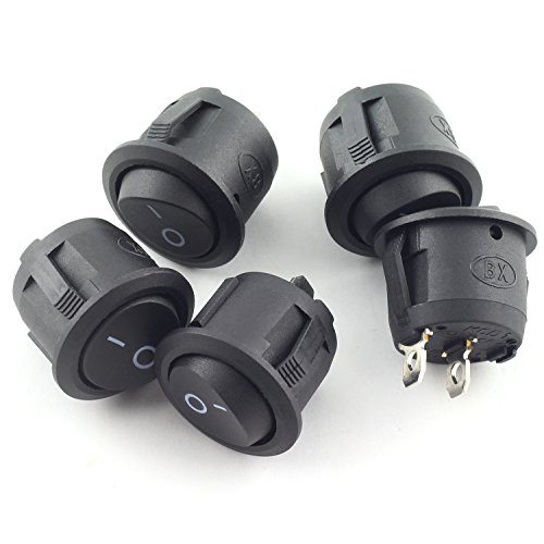TOTOT 5pcs ON/Off Round Rocker Switch for Car Dash Dashboard Truck Home Toggle SPST Switch Snap 6A 250V 2Pin 2 Position Black Button
