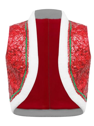 YiZYiF Girls Christmas Vest Sleeveless Open Front Waistcoat Elf Top Outwear Sparkle Sequins Holiday Fancy Dress-up3