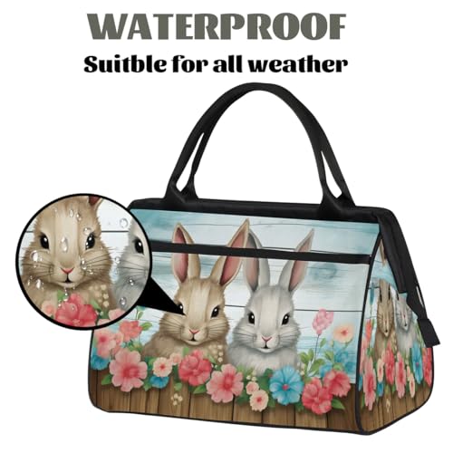 Travel Duffel Bag for Women, Flower Bunny Weekender Overnight Bag Carry on Beach Swim Bags Dance Bag Airlines Approved Personal Item Travel Bag for Yoga, Sports, Hospital3