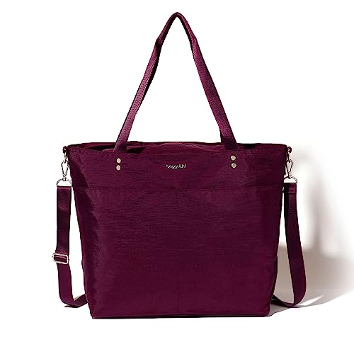 Image of Baggallini Carryall Tote - Lightweight Nylon Zipper Top Weekender Travel Beach Bag w /Luggage Sleeve