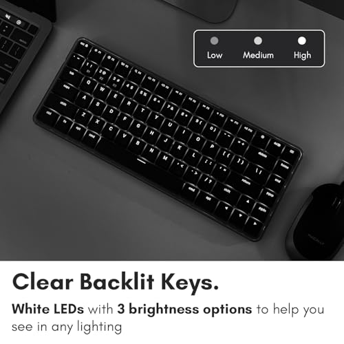 Macally Wireless Mechanical Keyboard for Mac | Compatible Bluetooth Apple Keyboard (75% Size, Blue Tactile Switches) Compact, Multi Device, Backlit for MacBook Pro/Air, iMac, Mac mini/Pro