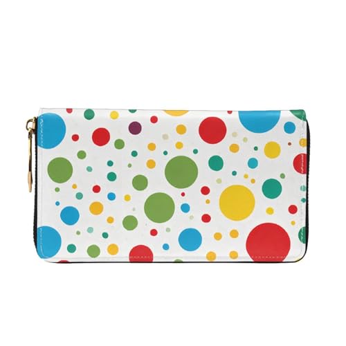 (Twister Polka Dots) Faux Leather Wallet Long Clutch Zipper Purse Card Holder Travel Coins Cash Organizer Phone Pocket 7.48 x 4.13 x 0.9 inches2