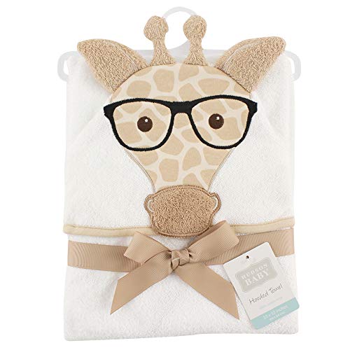 Image of Hudson Baby Unisex Baby Cotton Animal Face Hooded Towel, Nerdy Giraffe, One Size