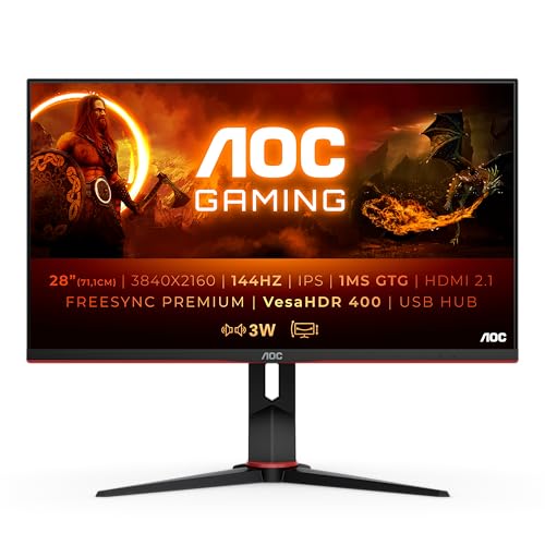 Gaming U28G2XU2 - Monitor 28 Pollici UHD 144 Hz, 1 ms, FreeSync PremiumPro, HDR400 (3840x2160, HDMI 2.1, DisplayPort, USB Hub) Nero/Rosso - Monitor - Immagine 1
