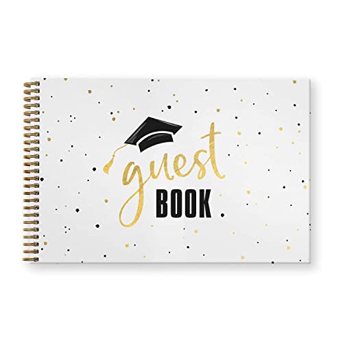 Hardcover Black Faux Gold Graduation Guestbook / 120 Lined Guest Signature Pages Inside / 5.5
