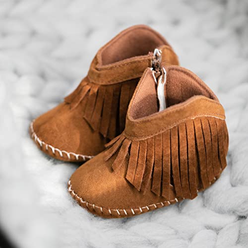 Image of Meckior Baby Girls Cowboy Tassel Boots Side Zipper Moccasins Soft Bottom Non-Slip Toddler Shoe