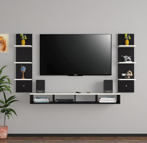 Image of DAS Bolivar High Strength & Durable Engineered Wood TV Entertainment Unit Stand Set Top Box Stand for Living Room Black & White Large (Ideal for up to 55 inch) Screen