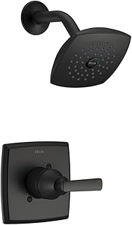 Delta Faucet Ashlyn 14 Series Single-Function Shower Faucet Set, Full Body Spray Shower Head, Black Shower Faucet, Delta Shower Trim Kit, Matte Black T14264-BL (Valve Not Included)