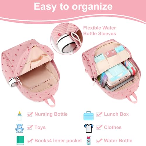 LOIDOU Schulrucksack Mädchen & Jungen Teenageralter Leichter Rucksack Damen für Schule Wasserabweisend Daypack Bookbag Colleg Work (Strawberry rosa Cord)