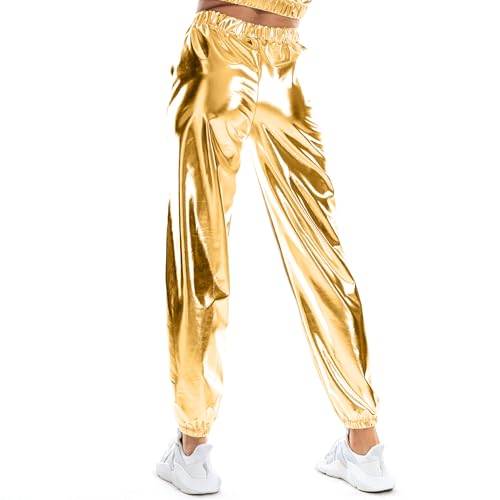 Women's Metallic Shiny Jogger Casual Holographic Color Streetwear Pants Hip Hop Fashion Smooth Elastic Trousers2