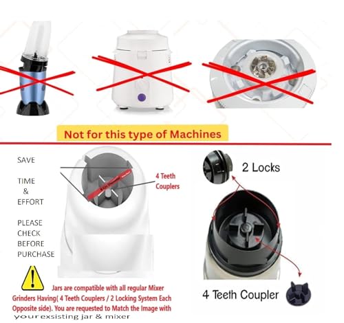 Image of mixer grinder 2 pc jar set||compatible with wide range of mixer grinders like preeti, cromptonn, baj-aj, sumeet etc ||400+1200ml jar set ||4 teeth high gradenylon coupler||nylon base