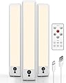 EZVALO Under Cabinet Lights, LED Closet Lights Wireless USB Charging, Motion Sensor Lighting Indoor 3500K Dimmable with Remote Control (Warm) 3 Pack