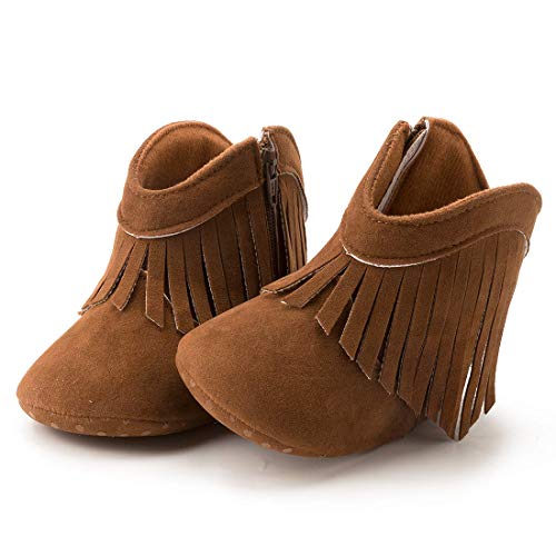 Image of Meckior Baby Girls Cowboy Tassel Boots Side Zipper Moccasins Soft Bottom Non-Slip Toddler Shoe