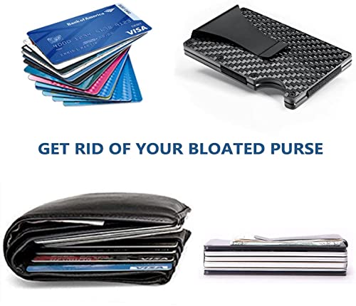 Amerteer Carbon Fiber Minimalist Metal Wallets Rfid Blocking Credit Card Holder Money Clip Wallets for Men,Holds 12 Credit Cards and 10 Banknotes(Black)