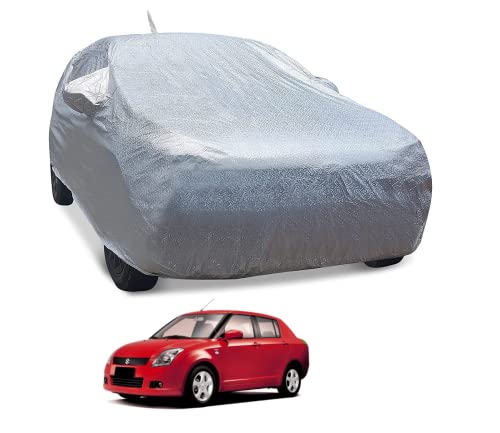 Image of Auto Hub Waterproof Car Cover Compatible with Maruti Swift Dzire (Model : 2008-2016) with with Mirror Pocket, Soft Cotton Lining, Waterproof Swift Dzire Car Cover- Metallic Silver