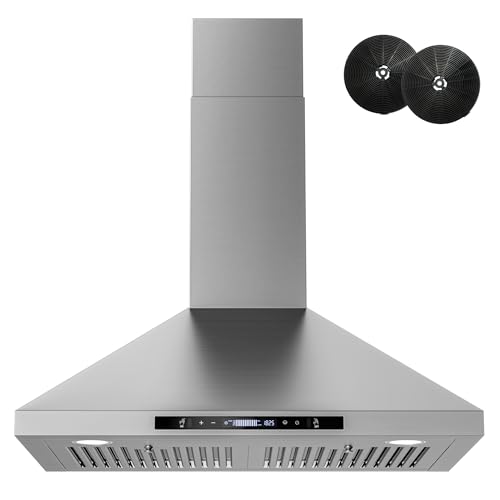 FIREGAS Campana extractora de montaje en pared de 30 pulgadas, campana de cocina con conductos de 900 CFM, ventilador de escape de 3 velocidades, control de gestos/tacto, temporizador, 2 filtros