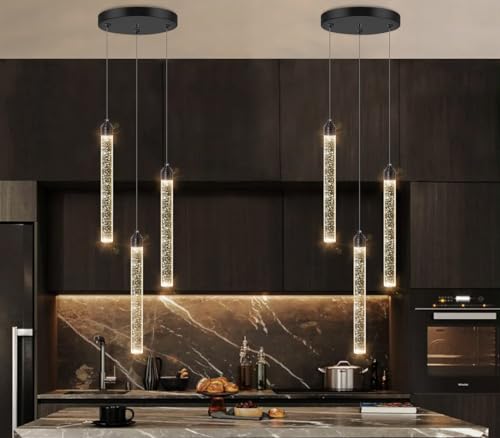 Image of 3 Light Black Pendant Lighting Mini Chandelier for Kitchen Island Modern Crystal LED Pendant Light Adjustable Dimmable Pendant Light Fixture for Dinning Room Bedroom Ceiling Hanging Lights 2700K 6000K