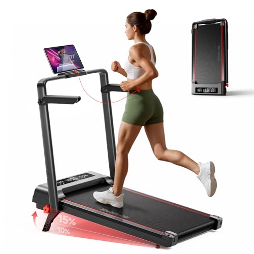 RHYTHM FUN Treadmill with Incline, Walking Pad with Handle Bar,300lbs Walking Pad with APP, Portable Folding Walking Treadmills for Home/Office with Low Noise