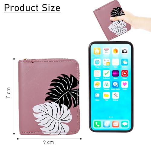 Image of Valerie Women's Purple Floral RFID Protected Bi-Fold Wallet with Coin Pocket, 4 Card Slots, Genuine Leather, 5x5x5cm