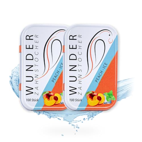 Wunder Zahnstocher Cure-dents aromatisés - Haleine fraîche avec cure-dents aromatisés - Lot de 2 (pêche/glace)