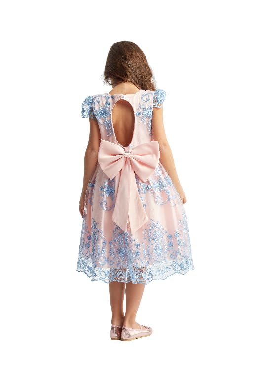 Elegantes Mädchen Kleid Grace mit Stickerei und Schleife - Rosa-Blau Kleid für besondere Anlässe