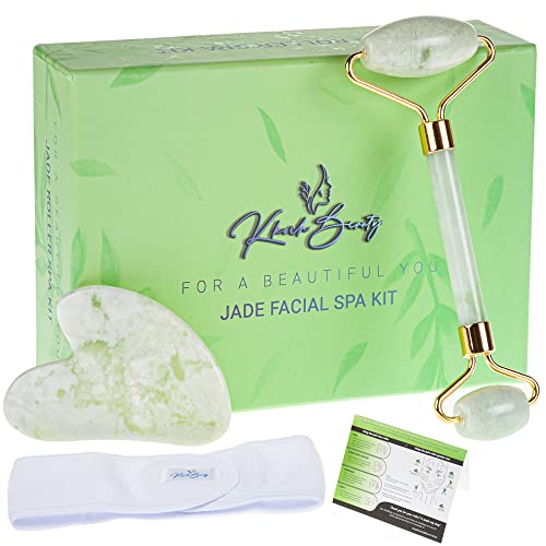 Product Image of the KKOCH BEAUTY 3-in-1 Gua Sha and Jade Roller Set with Bonus Headband - Gua Sha and Jade Facial Roller for Skin Care & Beauty Recovery - Face Massage Roller Set with Gift Box