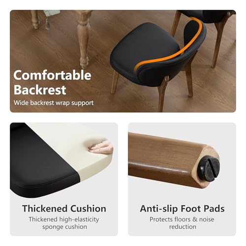 Image of YOUNIKE Single Dining Chair Modern Kitchen Dining Room Chair Black | Faux Leather Upholstered Armless Side Accent Chair with Back 20.1 inch Wide Padded Seat Wooden Legs for Living Room Bedroom