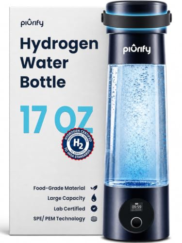 PIURIFY Hydrogen Water Bottle Generator | 17 OZ | Up to 9 970 PPB in 2 Cycles | 3X More H2 Molecular Hydrogen | SPE/PEM Electrolysis | Ergonomic Handle | H2 Hubb & H2 Analytics Certified | Dark Blue