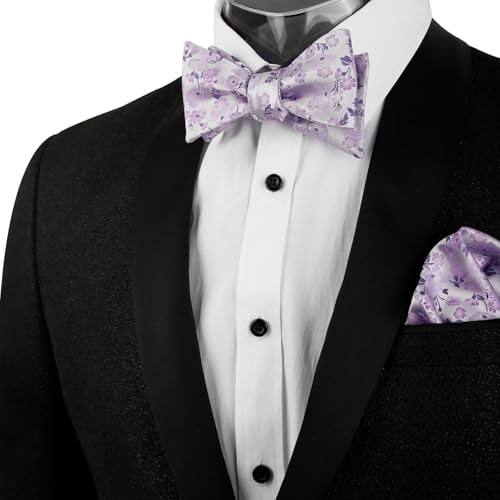 Image of Alizeal Mens 2pcs Floral Bow Tie Set | Self-tied Elegant Pocket Square Set for Wedding