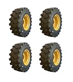 Set of 4-Heavy Duty 12-16.5 Forerunner SKS-9 Skid Steer Tires on Wheels/Rims (8 lug) for Gehl, John Deere, Mustang & more - 12X16.5-14 PLY - Good Snow Traction - Self-cleaning tread (SKS753 STYLE)