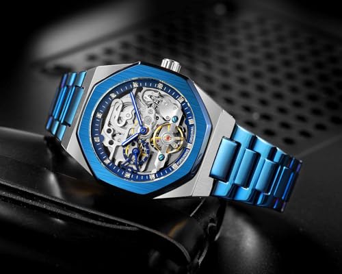 Image of FORSINING Vintage Watch for Men Engraved Automatic Self-Wind Mechanical Big Dial Luminous Moon Phase Golden Hollow Tattoo Pattern Wrist Watches, Mechanical