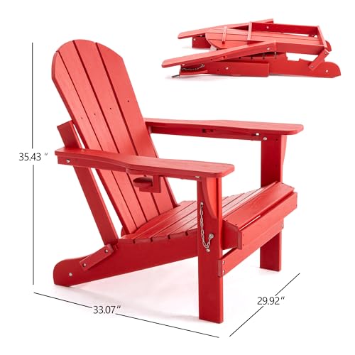 Chaise Adirondack pliante de jardin avec support téléphone rouge