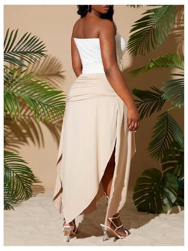 Verdusa Women's Western Boho Ruched High Split Skirt Asymmetrical Maxi Vacation Skirts2