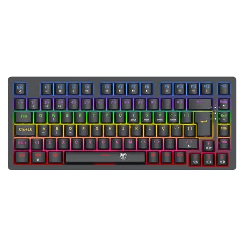 Teclado Mecânico Gamer T-Dagger Megatre Iluminação Rainbow Preto 75% Switch Marrom T-TGK326-BR