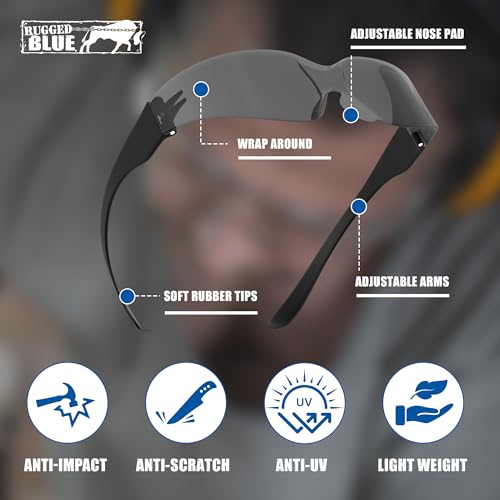 RUGGED BLUE Diablo Safety Glasses - Gray Frame - 1 Pack | Gray Lens for UV Protection