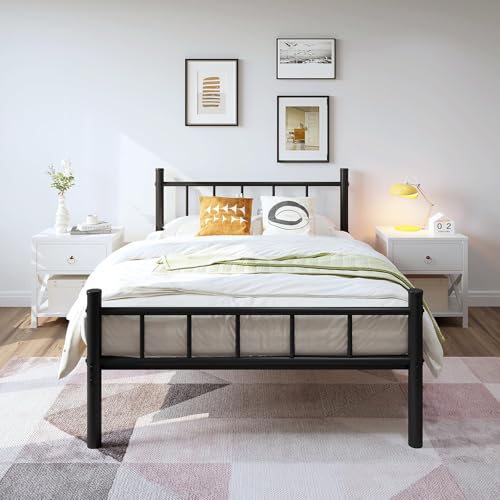 Image of zizin Twin Size Metal Bed Frame with Headboard & Footboard 14 Inch Metal Platform Mattress Foundation Support with Steel Slat, Under Bed Storage, No Box Spring Needed