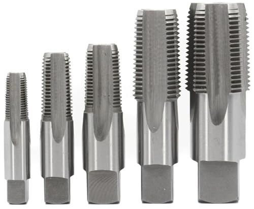Image of Drill America 5 Piece NPT Pipe Tap Set (1 /8 inch, 1 /4 inch, 3 /8 inch, 1 /2 inch and 3 /4 inch), Carbon Steel Plumbing Tap Set, Plastic Pouch Case, POU Series