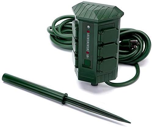 BESTTEN Outdoor Power Stake with Electronic Countdown Timer, 15ft Ultra Long Heavy Duty Extension Cord, 6 Grounded Outlet Power Strip with Weatherproof Covers, Accurate Digital Control Timer