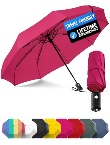 Rain-Mate Compact Travel Umbrella - Pocket Portable Folding Windproof Mini Umbrella - Auto Open and Close Button and 8 Rib Reinforced Canopy