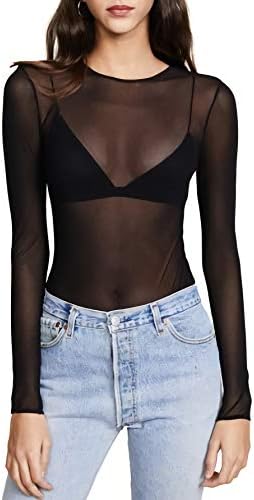 Kyerivs Mesh Tops for Women See Through Sheer Blouse Black Sexy Clubwear Party Halloween Shirts