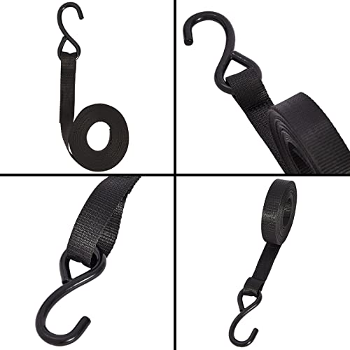 4 Pack Tie Down Straps, Ratchet Straps Heavy Duty Coated S Hooks, 1500 Pound Break Limit (15 Ft, Black) #TOP3
