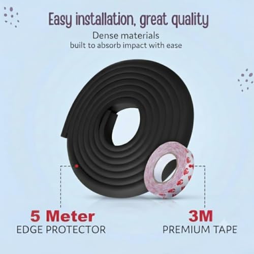 Image of Safe-O-Kid Baby Proofing Edge Guard 5 Meter (16.4 Feet) with Strong Adhesive Tape | Extra Thick Corner Protector Strip for Tables, Furniture & Sharp Edges | BPA-Free Child Safety Edge Guard | Black