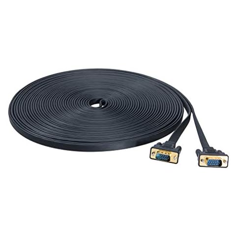 DTECH Ultra Thin Flat VGA Cable 10m Standard 15 Pin Male to Male Gold Plated Connector SVGA PC Projector HDTVs Laptop Computer Monitor Wire(Black,10m) Cover