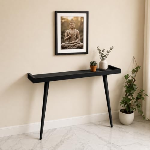 Image of 80cm Long Wooden Console Table for Living Room | Side Entrance Table for Home (80x20x80cm) Black