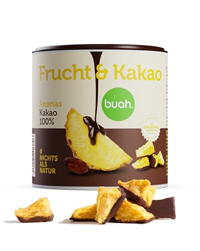 Buah Frucht Kakao Ananas | Ananas mit Kakao | Extra crunchy & fruchtig | Schokolierte Früchte mit dunkler Glasur | 100% natürlich vegan ohne Zuckerzusatz | 110 g