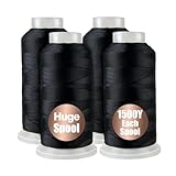 4Pcs Black Nylon Thread for Sewing 210d/3 Upholstery Heavy Duty 4 Cone 1500 Yards Each for Leather, Weave Needle, Serger Overlock Machine, Hair