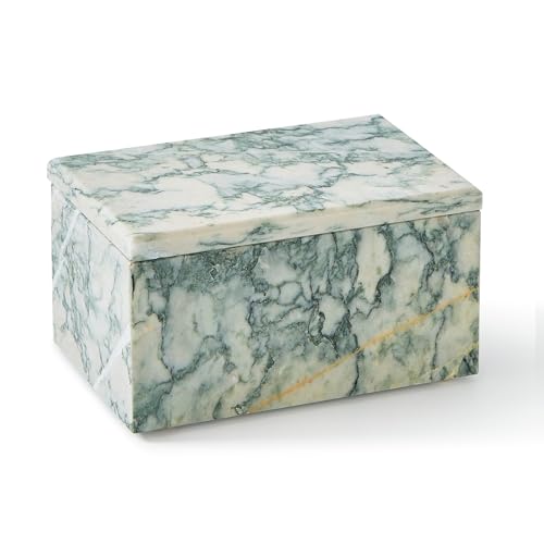 Sumlus Natural Marble Storage Box with Lid, Rectangular Stone Organizer Box for Jewelry, Cotton Swabs, Makeup, 5.9x3.9x3.1 Inch Luxury Home Decor Marble Keepsake Box