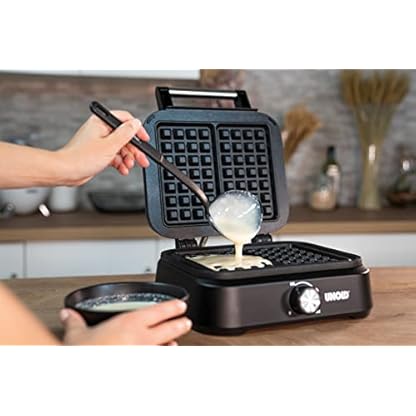 Unold 48275 Belgisches Waffeleisen Brüssel - Doppel-Waffelautomat, Temperaturregler zur Einstellung des Bräunungsgrades, Antihaftbeschichtete Platten, Teigauffang- Vorrichtung, 1.500 Watt, Schwarz – Bild 7