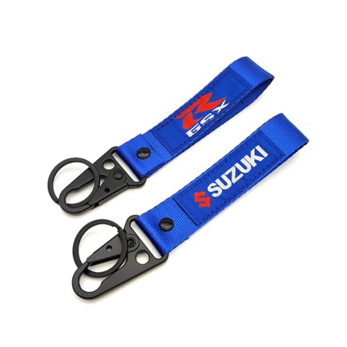 Moto Polyester Broderie Porte-clés pour Suzuki Pendentif Porte-clés Boucle Suspendue Lanière Porte-clés Moto Portable Polyvalent Durable Accessoires,Blue-A