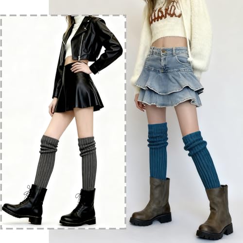 Image of XEPST 2 Pairs Leg Warmers for Women, High Boot Cuffs Knitted Boot Topper Warmers Over Knee Footless Socks for Winter Warmer